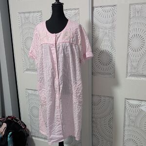 Snap-Front Pink Pastel Checkered House Coat With Pockets XL